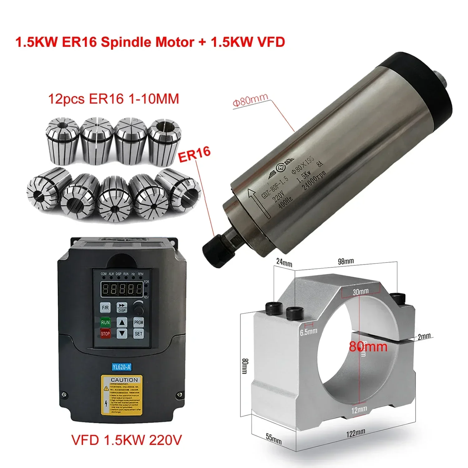 CNC Air Cooled 800W 1500W 2200 - Er20 Collet Chuck Spindle Motor 220V review and price
